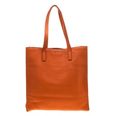 Miu Miu Orange Vitello Diano Leather Shopper Tote