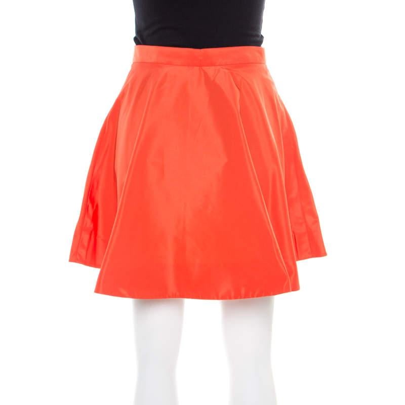 Women's Miu Miu Orange Zip Front Detail Mini Circle Skirt S For Sale