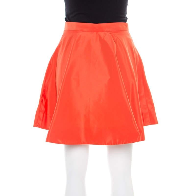Miu Miu Orange Zip Front Detail Mini Circle Skirt S In Good Condition In Dubai, Al Qouz 2