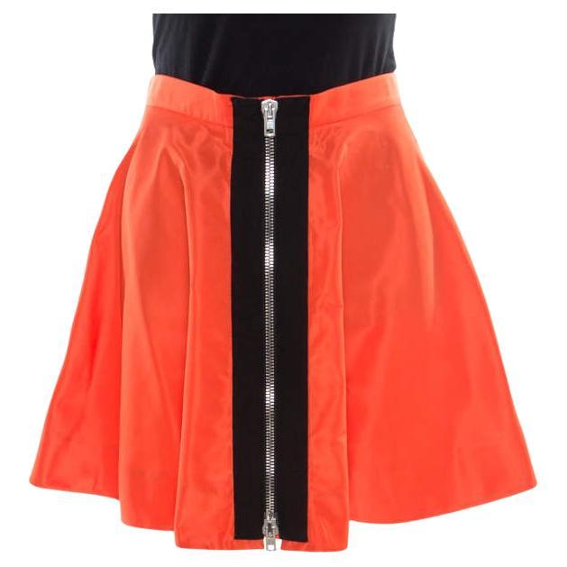 Miu Miu Orange Zip Front Detail Mini Circle Skirt S For Sale