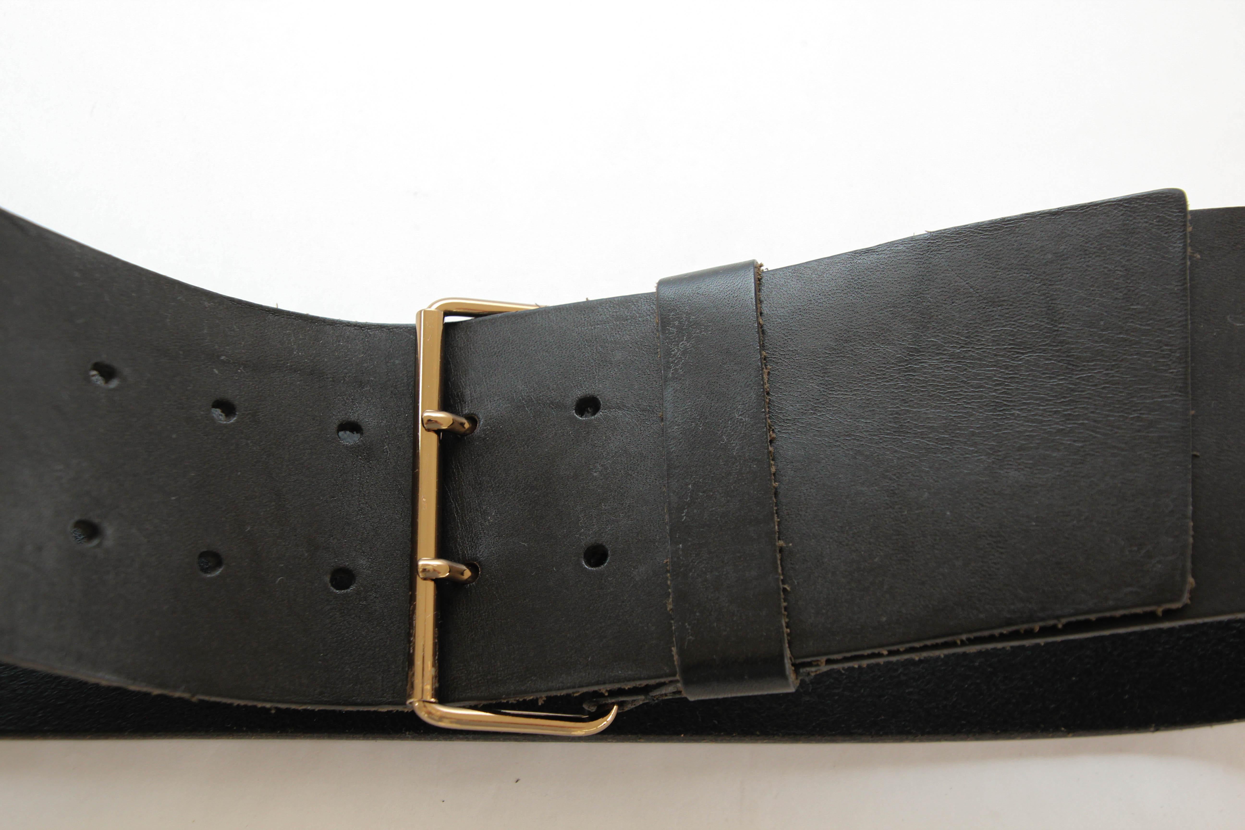 MIU MIU Oversized Black Leather Wide Waist Belt 6