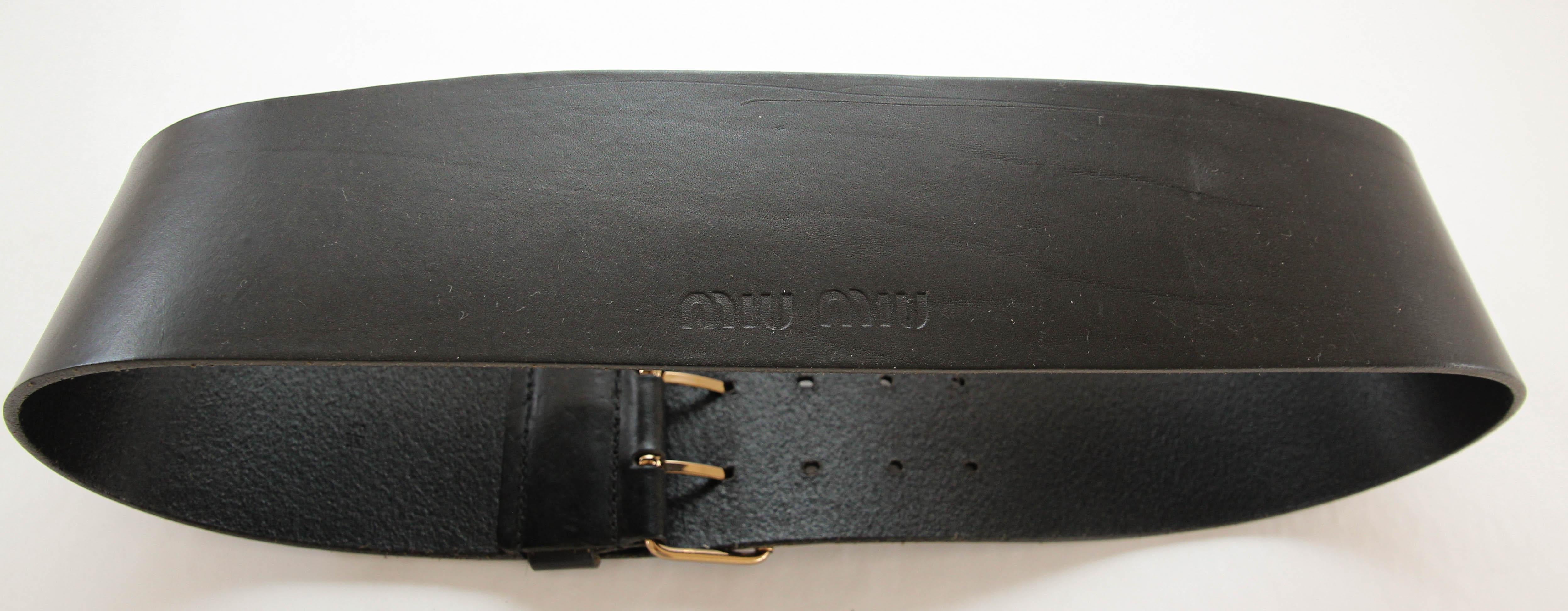 MIU MIU Oversized Black Leather Wide Waist Belt 7