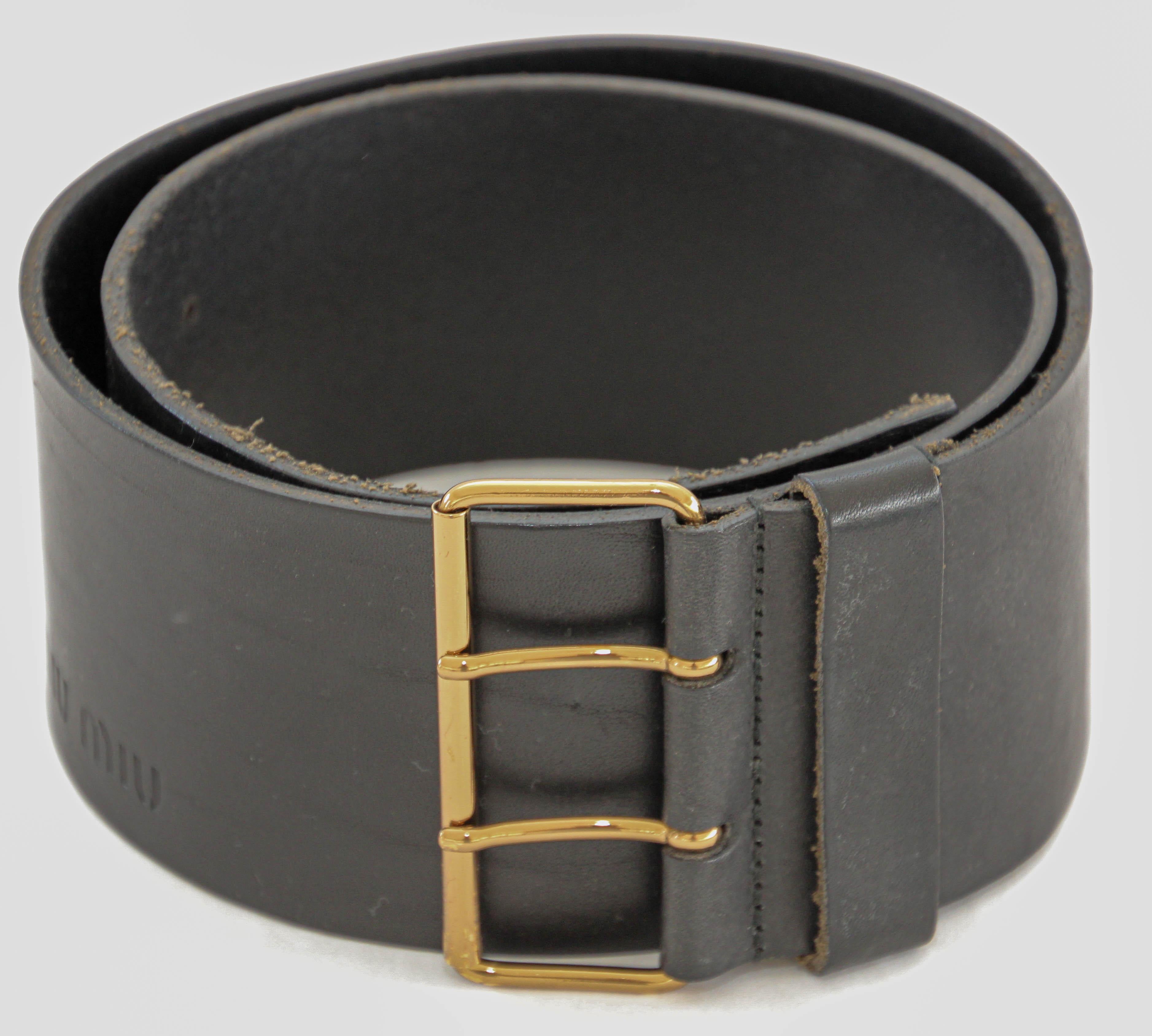 MIU MIU Oversized Black Leather Wide Waist Belt 9