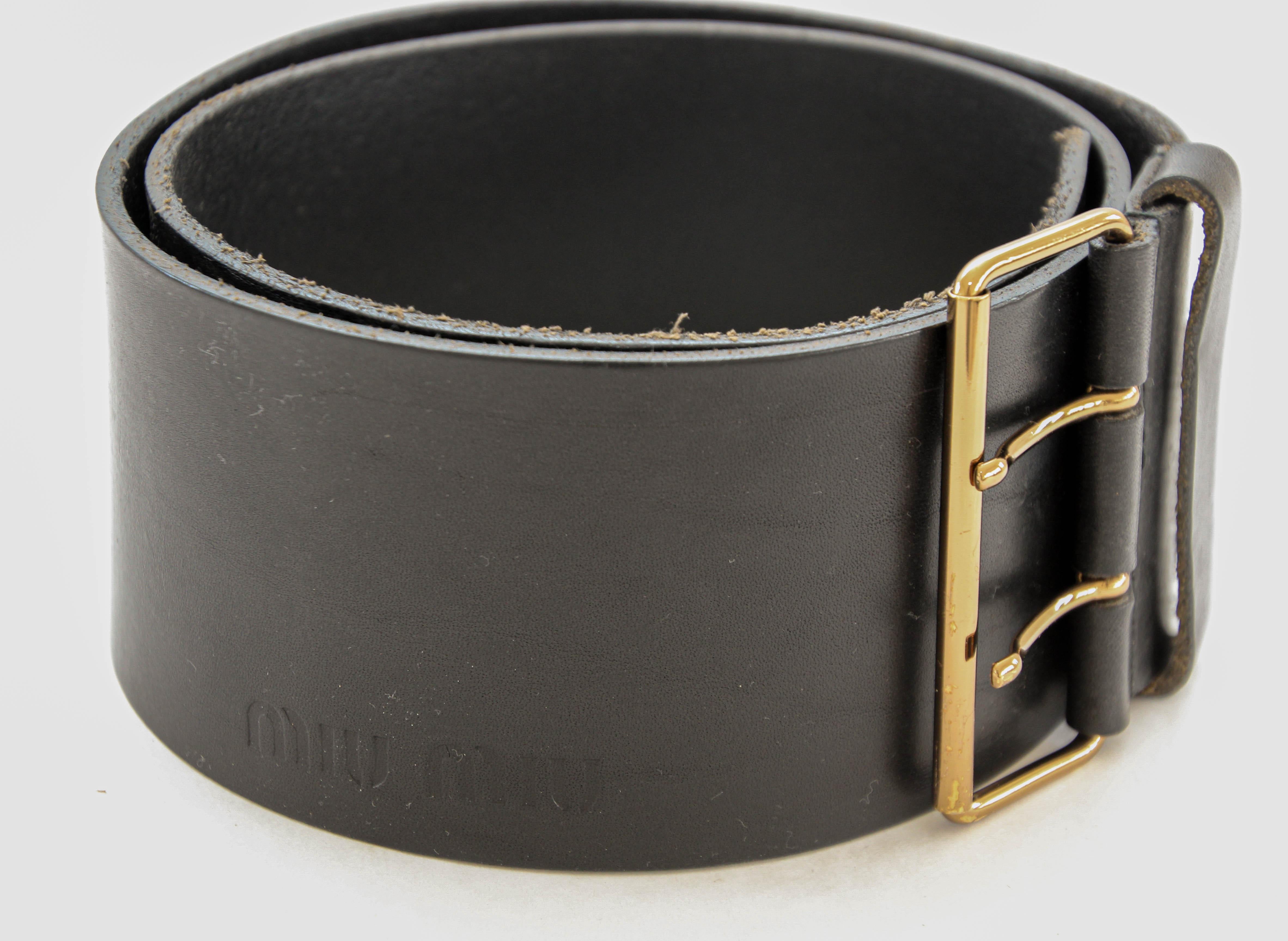 MIU MIU Oversized Black Leather Wide Waist Belt In Good Condition In North Hollywood, CA