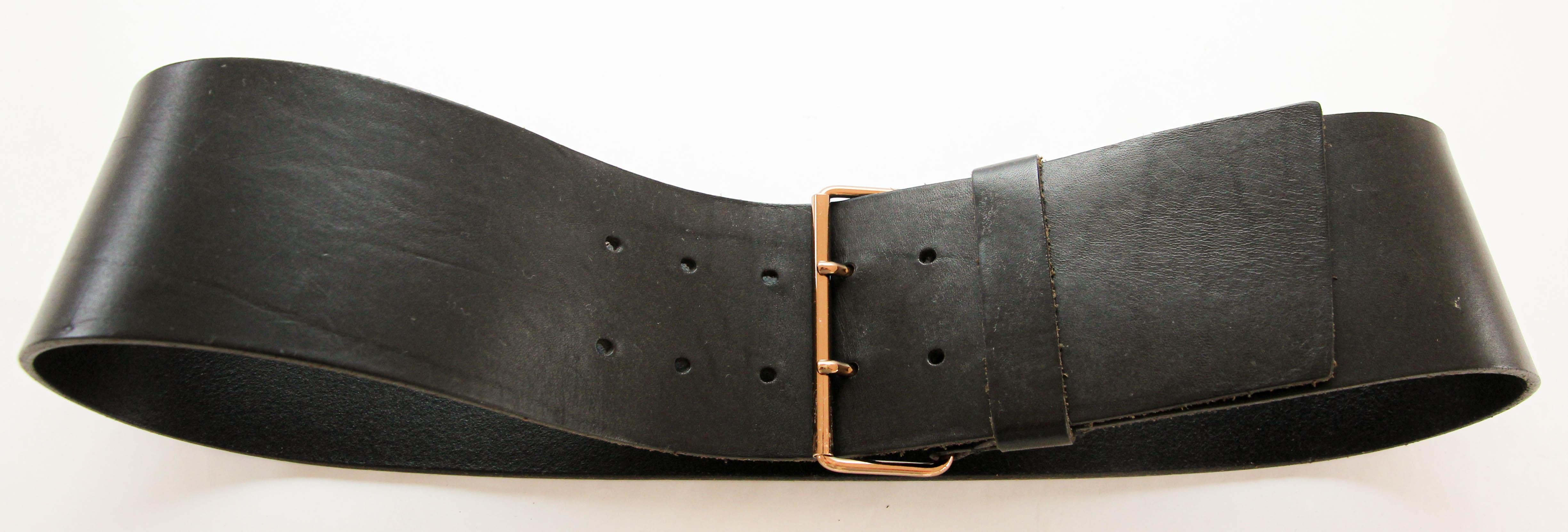 MIU MIU Oversized Black Leather Wide Waist Belt 5
