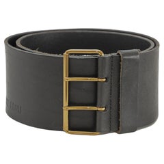 MIU MIU Oversized Black Leather Wide Waist Belt