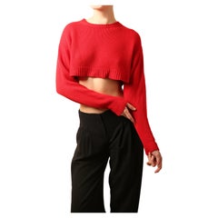 Miu Miu oversized red cropped crop crew neck cashmere wool knit knitted sweater