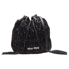 MIU MIU Pailettes Mate noir paillettes matelasse sac seau à bandoulière transversal