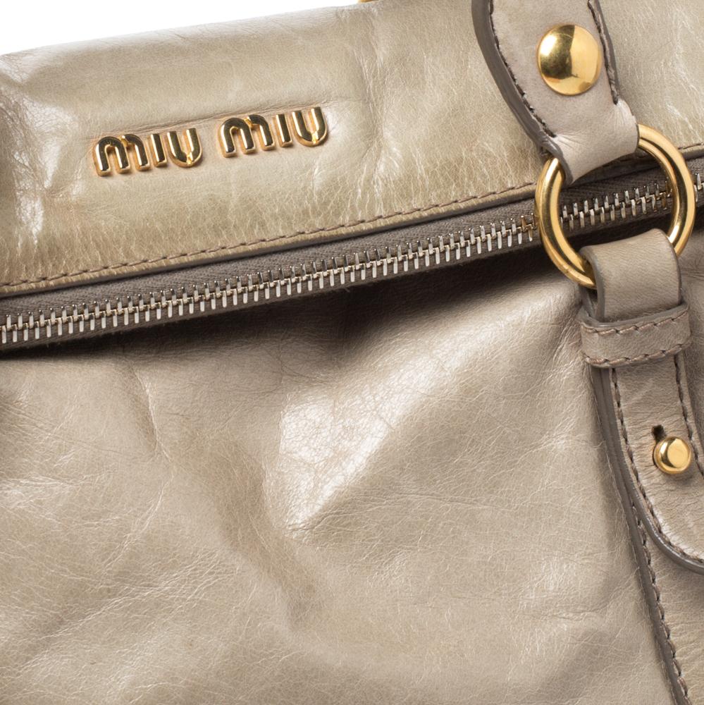 Miu Miu Pale Green Glazed Leather Bow Top Handle Bag 5