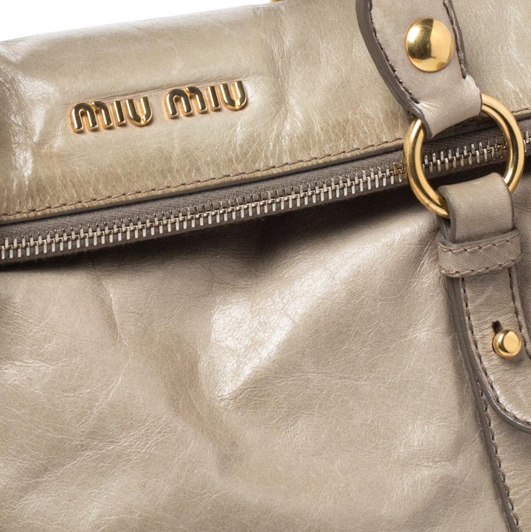 Miu Miu Pale Green Glazed Leather Bow Top Handle Bag at 1stDibs