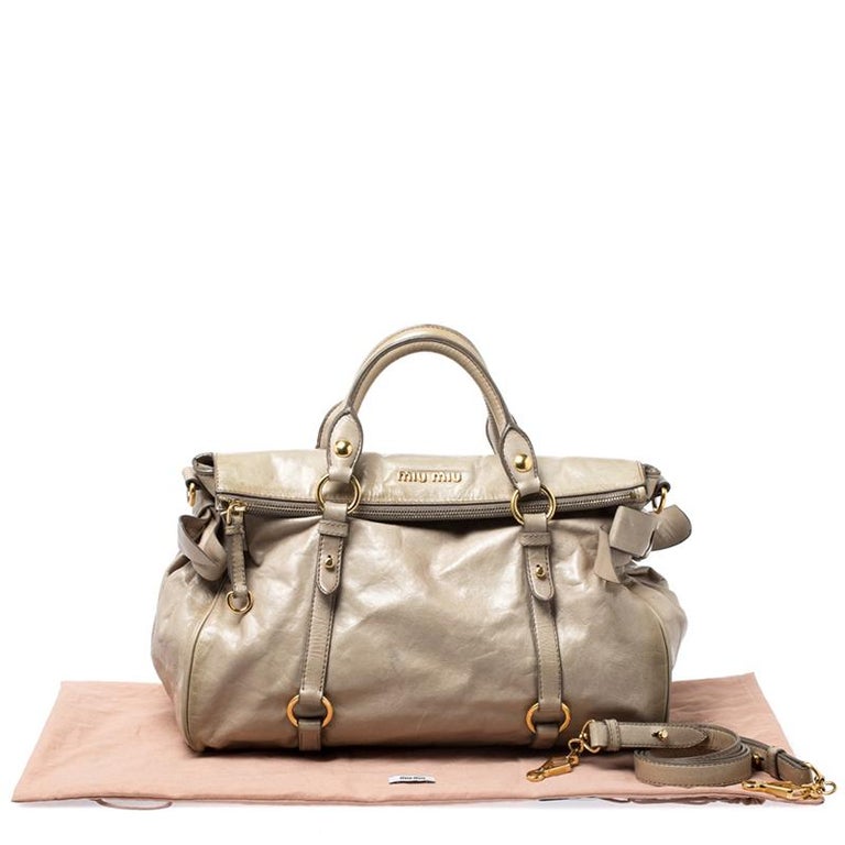 Miu Miu Pale Green Glazed Leather Bow Top Handle Bag at 1stDibs