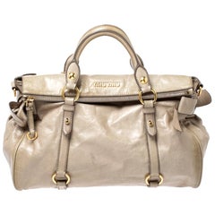 Miu Miu Pale Green Glazed Leather Bow Top Handle Bag