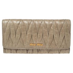 Miu Miu Pale Green Matelassé Leather Flap Continental Wallet