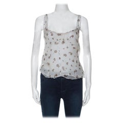 Miu Blassgraues bedrucktes Chiffon-Top mit breitem Rundhalsausschnitt, Slip & ärmelloses Oberteil L