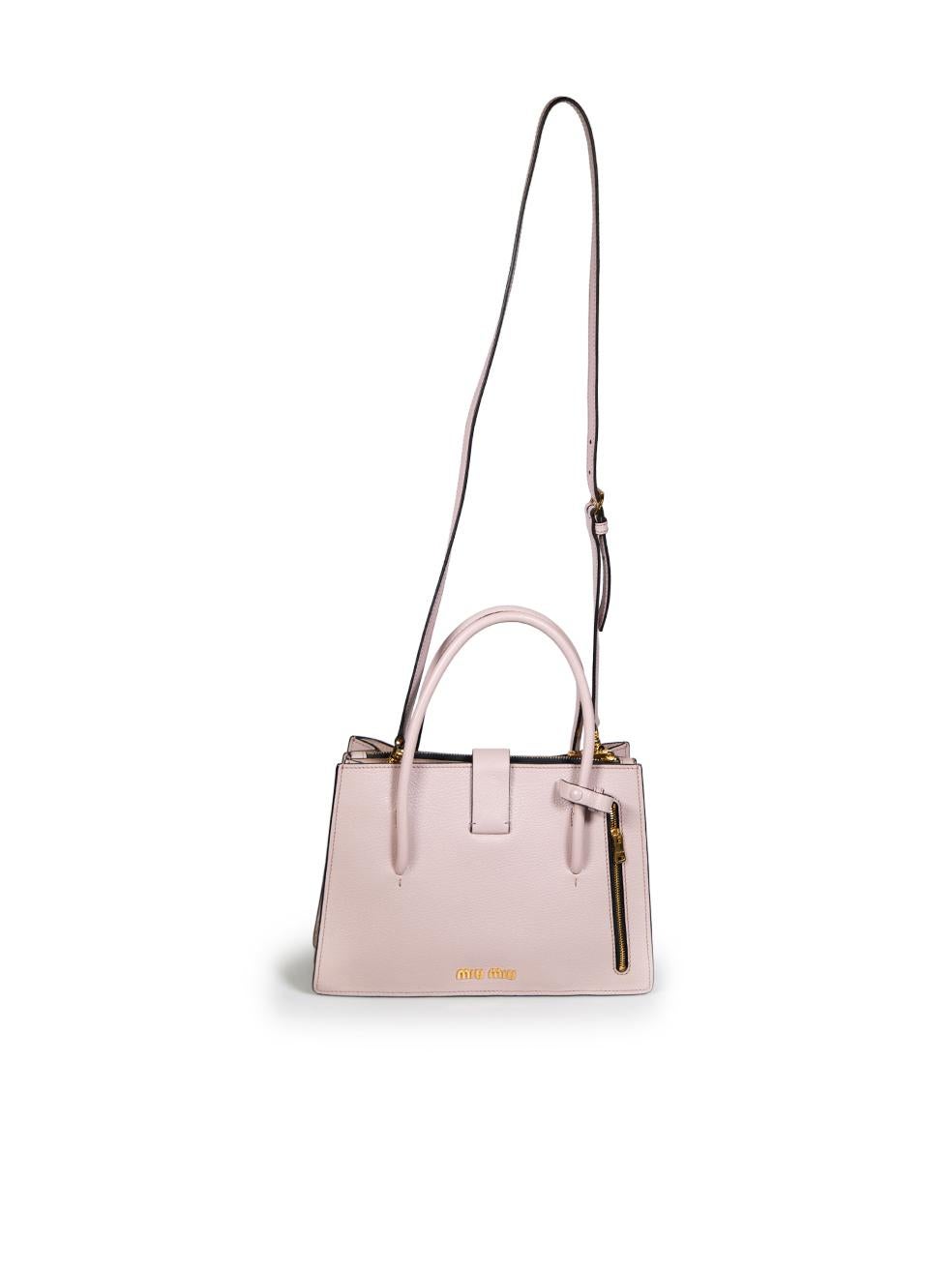 Beige Miu Miu Pale Pink Leather Madras Push Lock Tote