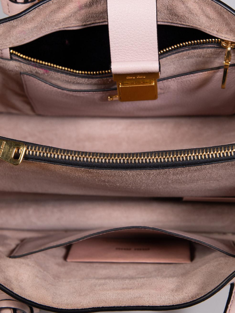 Miu Miu Pale Pink Leather Madras Push Lock Tote 1