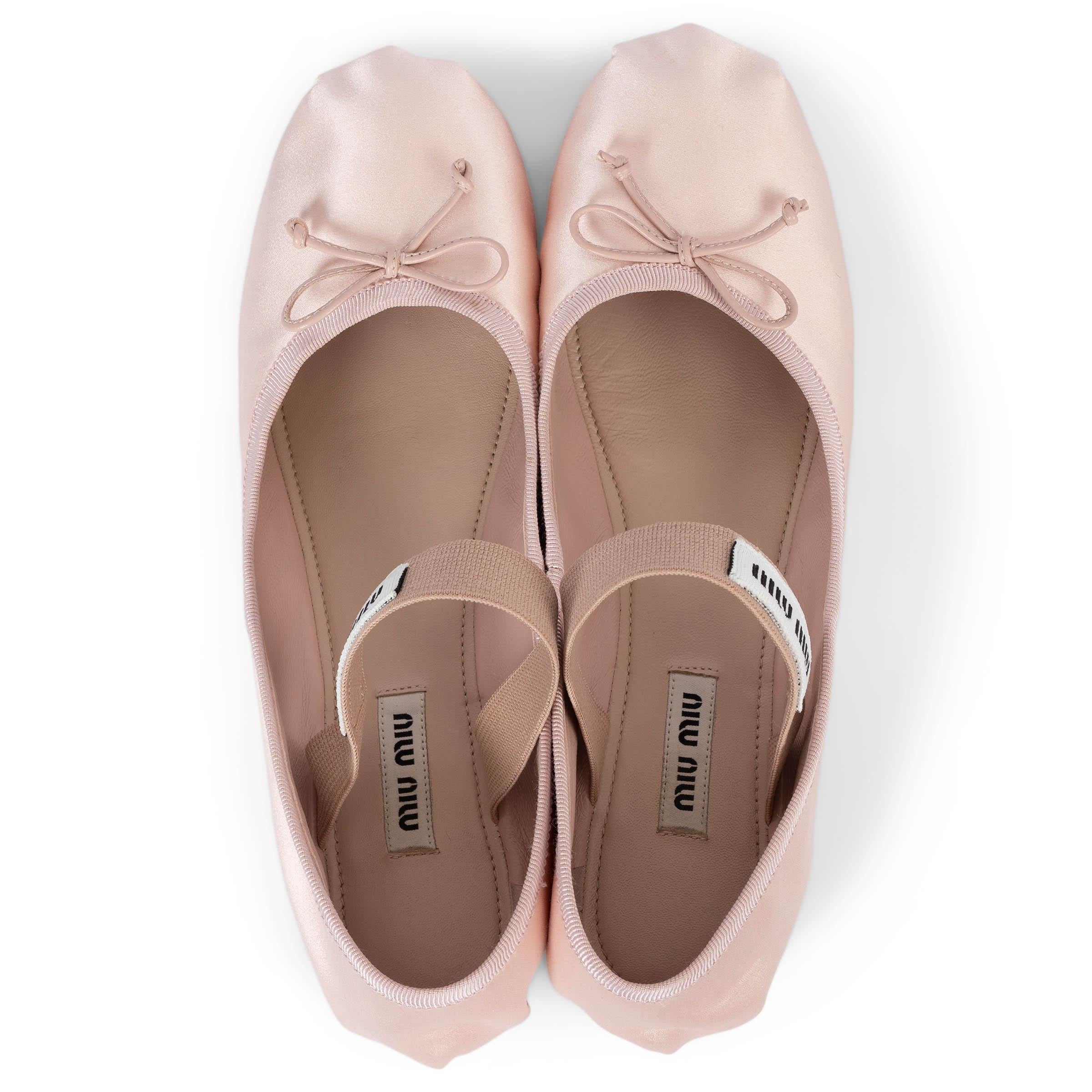 MIU MIU pale pink LOGO STRAP SATIN Ballet Flats Shoes 38 1