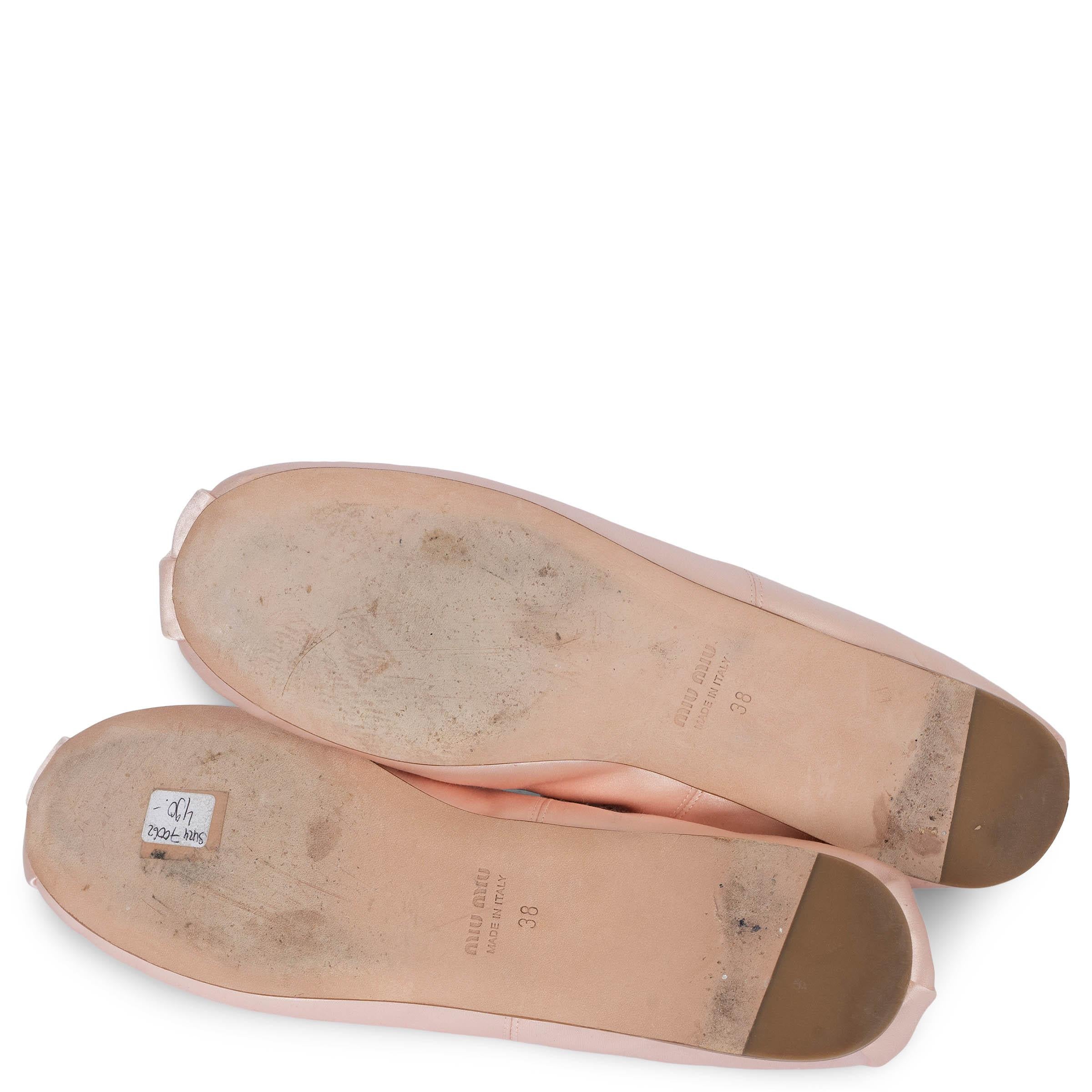 MIU MIU pale pink LOGO STRAP SATIN Ballet Flats Shoes 38 2