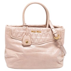Miu Miu Pale Pink Quilted Glossy Leather Middle Zip Tote