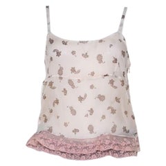 Miu Blassrosa Camisole-Top aus Seidenchiffon und geraffter Spitze mit Spitze M