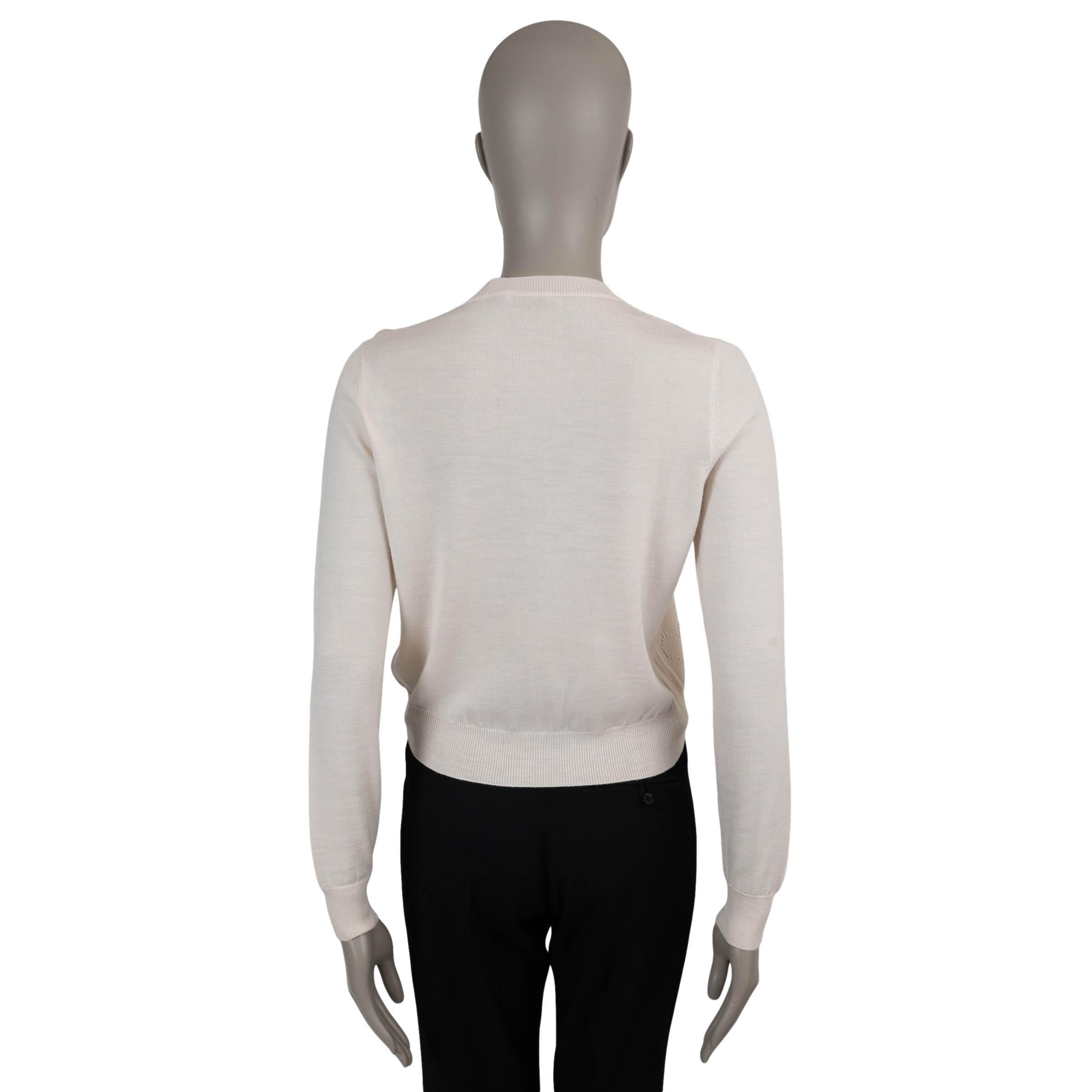 Gris MIU MIU, pull cardigan HEART POINTELLE en laine rose pâle, 2018 en vente