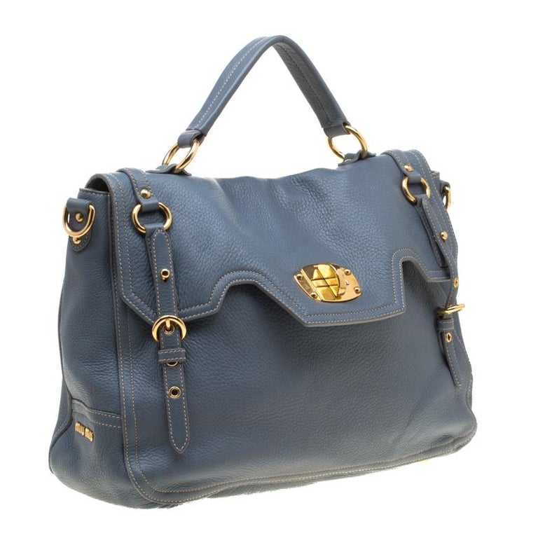 Miu Miu Pastel Blue Leather Turnlock Top Handle Bag For Sale at 1stDibs
