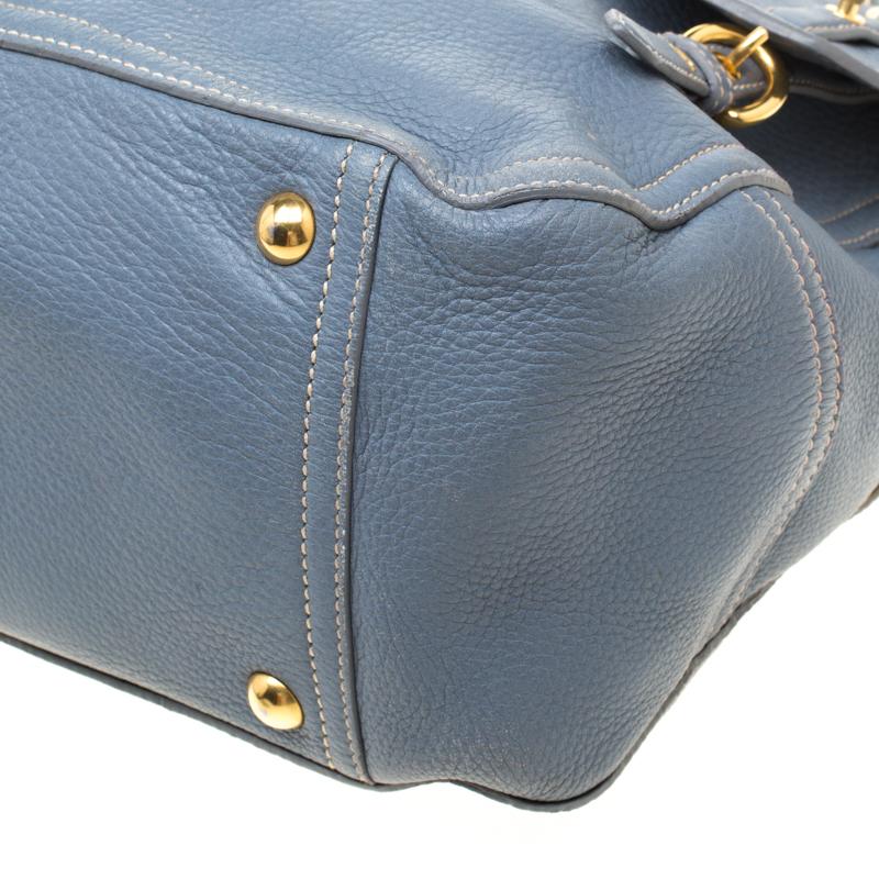 Gray Miu Miu Pastel Blue Leather Turnlock Top Handle Bag