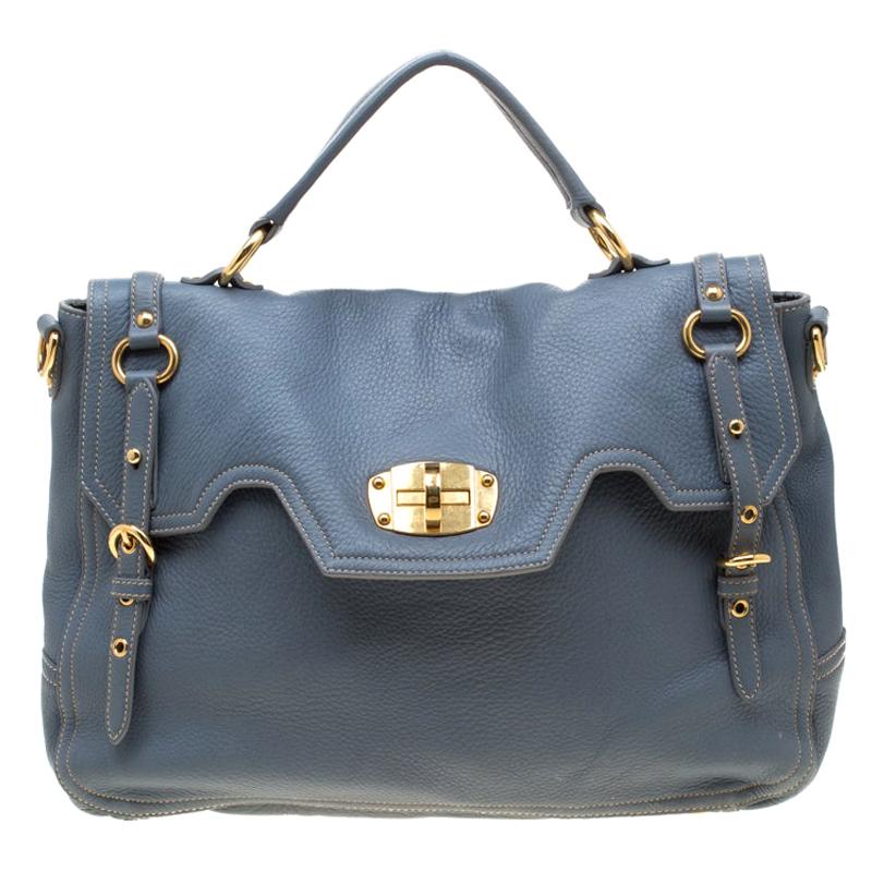 Miu Miu Pastel Blue Leather Turnlock Top Handle Bag