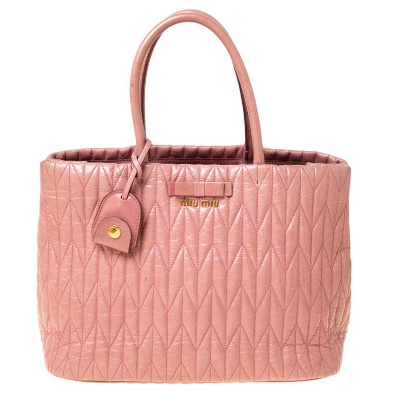 Miu Miu Pastel Pink Matelasse Leather Bow Tote