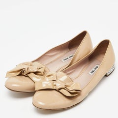 Miu Miu Patent Leather Bow Detail Crystal Embellished Heel Ballet Flats Size 39