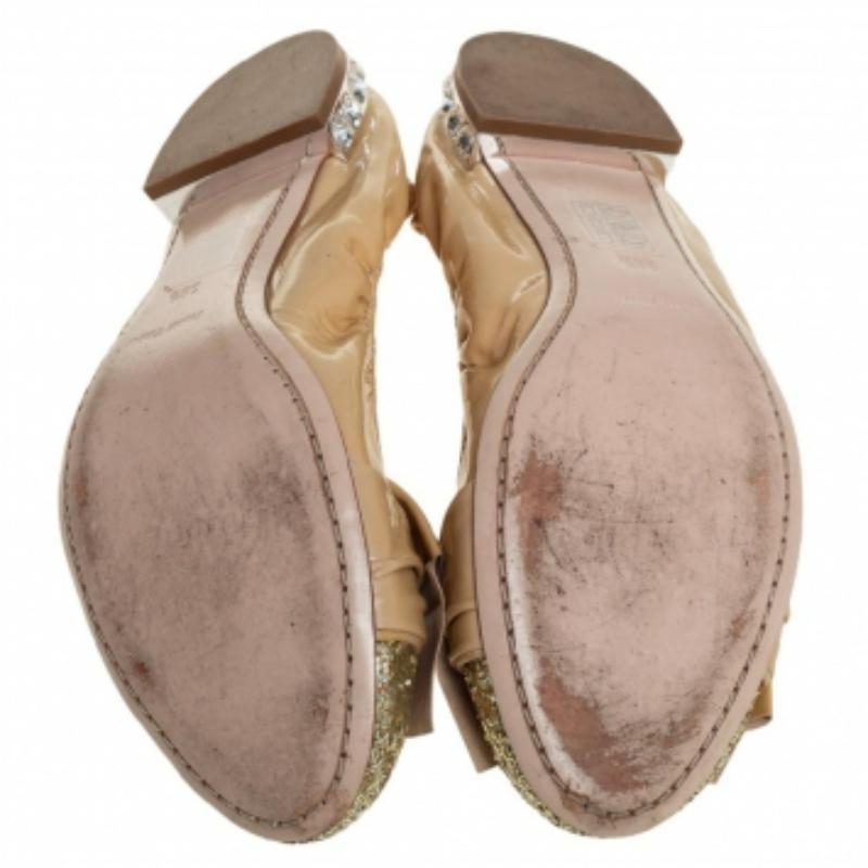 Miu Miu Patent Leather Bow Detail Embellished Heel Scrunch Ballet Flats Size38.5 For Sale 1