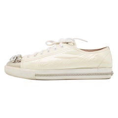 Miu Miu Patent Leather Crystal Embellished Cap Toe Lace Up Sneaker Size 41