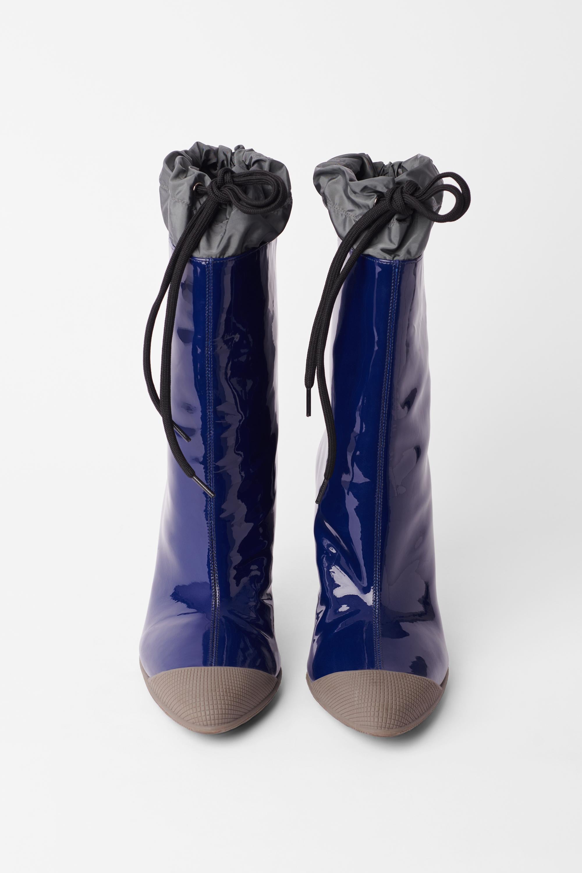 Miu Miu  Patent Leather Drawstring Ankle Boots In Excellent Condition For Sale In London, GB