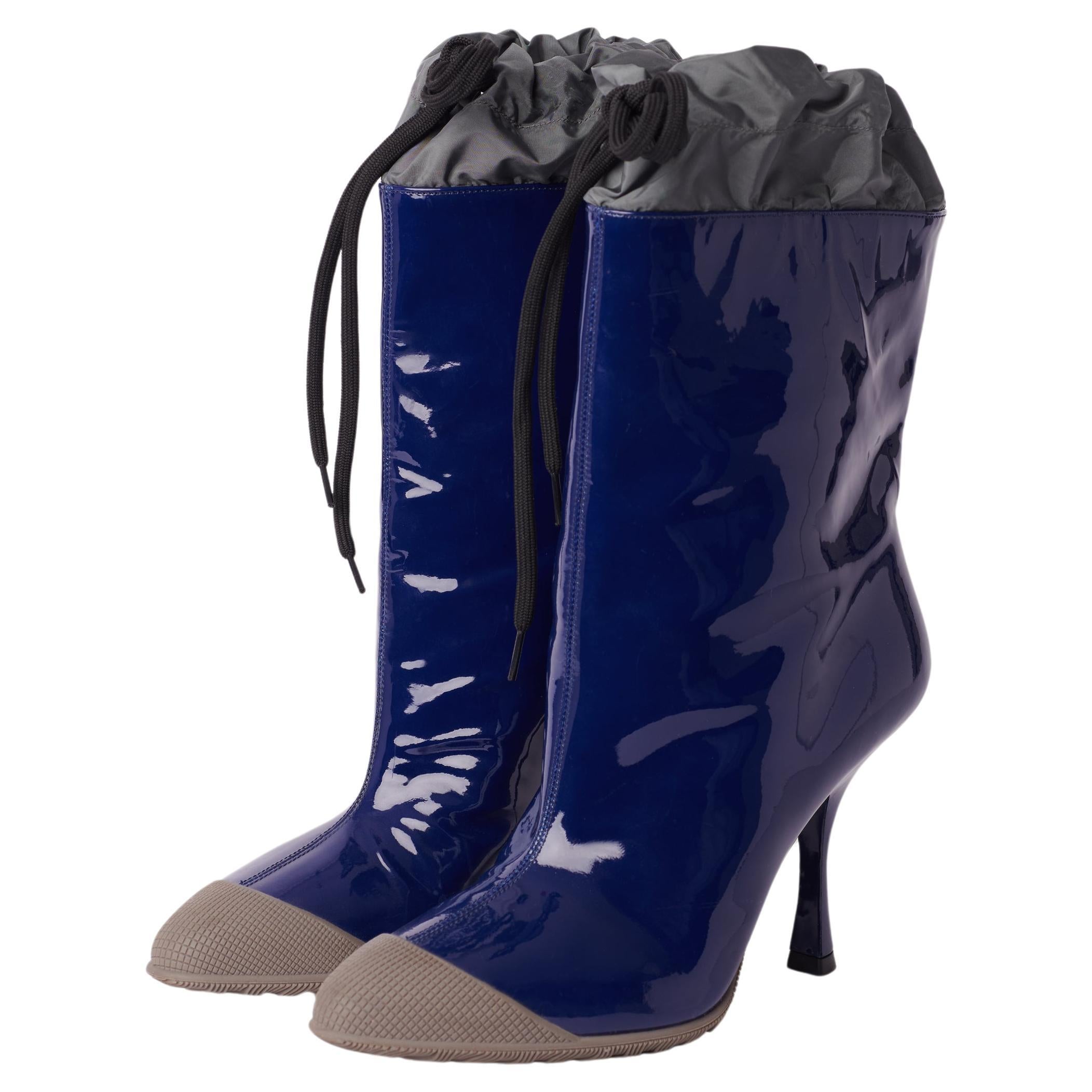 Miu Miu  Patent Leather Drawstring Ankle Boots For Sale