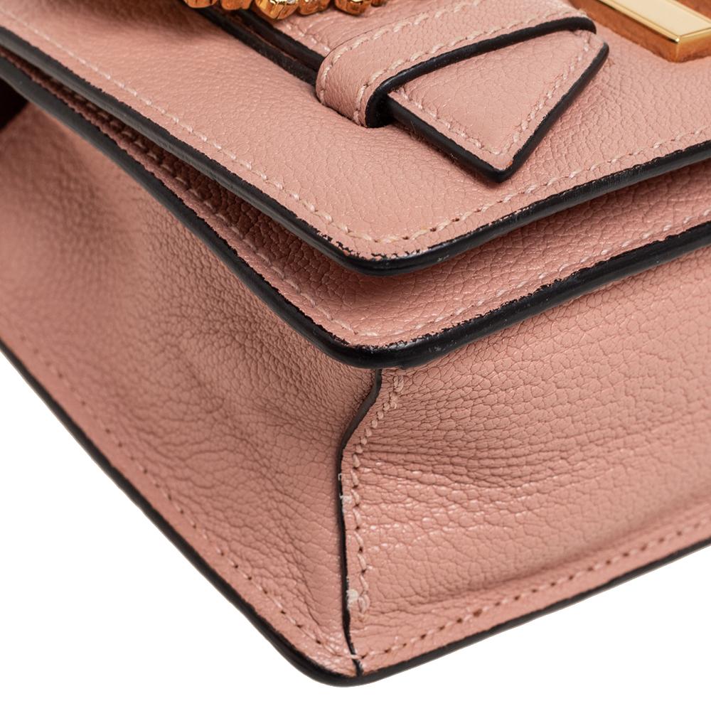 Miu Miu Peach Leather Crystal Buckle Flap Shoulder Bag 5