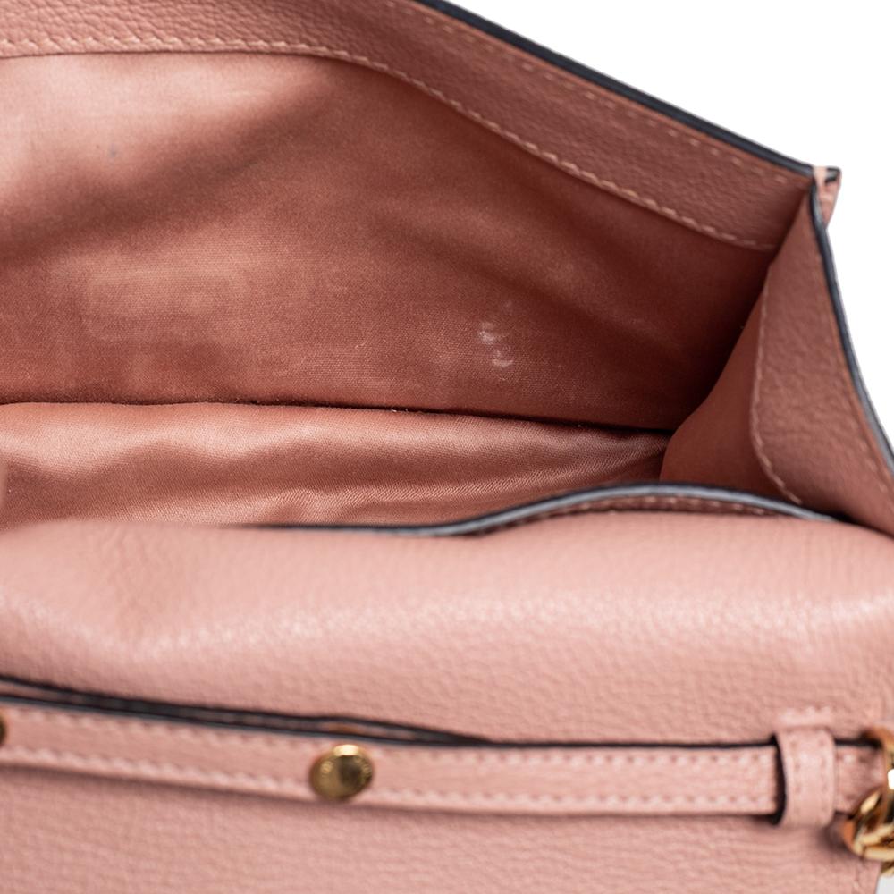 Miu Miu Peach Leather Crystal Buckle Flap Shoulder Bag 4