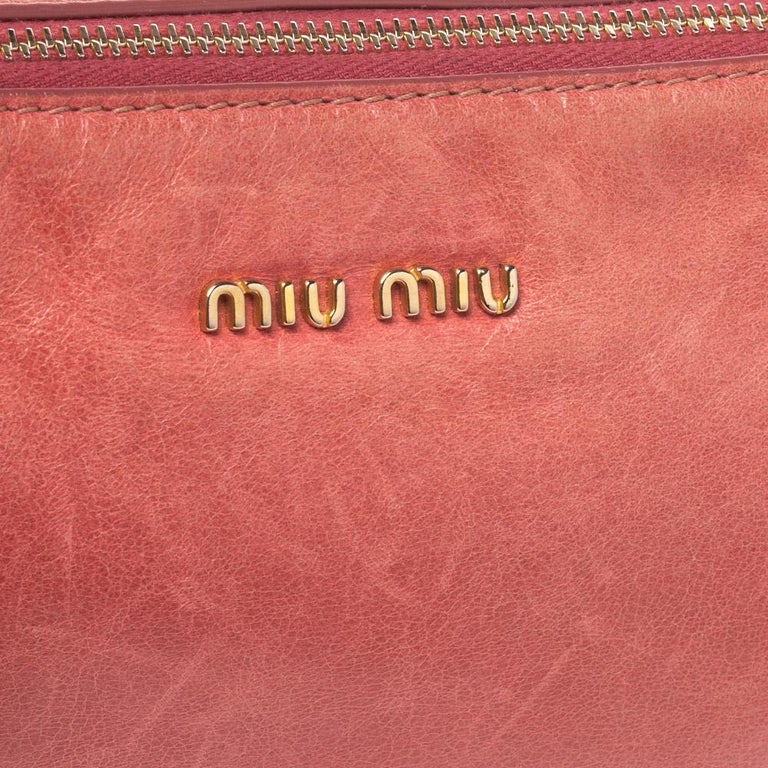 Miu Miu Peach Vitello Lux Leather Pochette Bag at 1stDibs