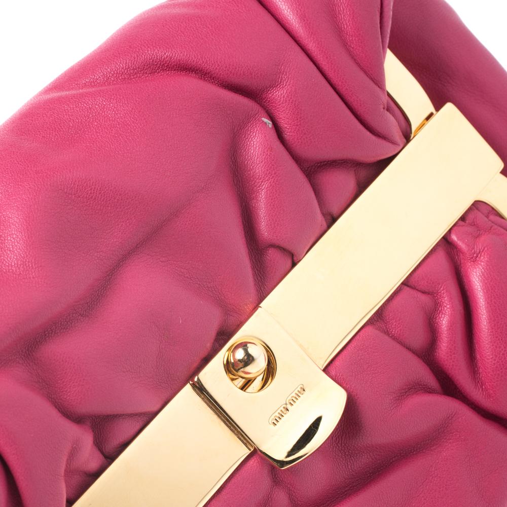 Miu Miu Peonia Pink Nappa Leather Gold Frame Clutch 6