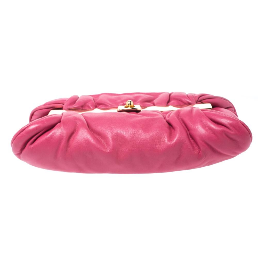 Miu Miu Peonia Pink Nappa Leather Gold Frame Clutch 1