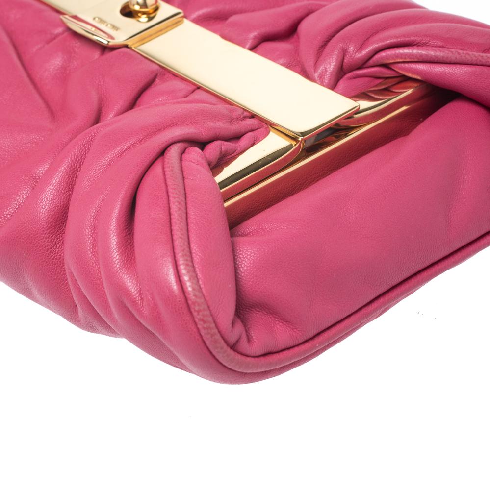 Miu Miu Peonia Pink Nappa Leather Gold Frame Clutch 2