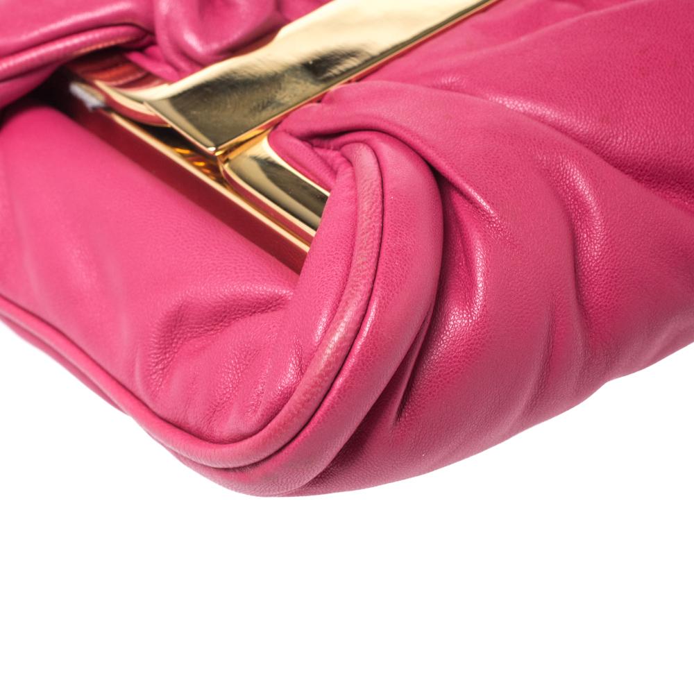 Miu Miu Peonia Pink Nappa Leather Gold Frame Clutch 5