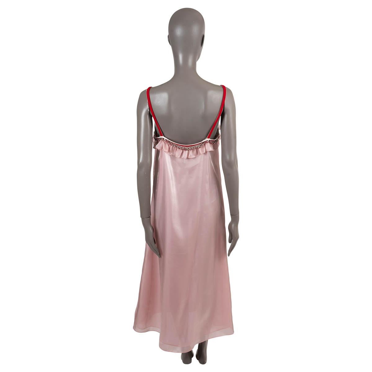 MIU MIU pink 2021 CRYSTAL EMBELLISHED VOILE SLIP Dress 42 M In Excellent Condition In Zürich, CH