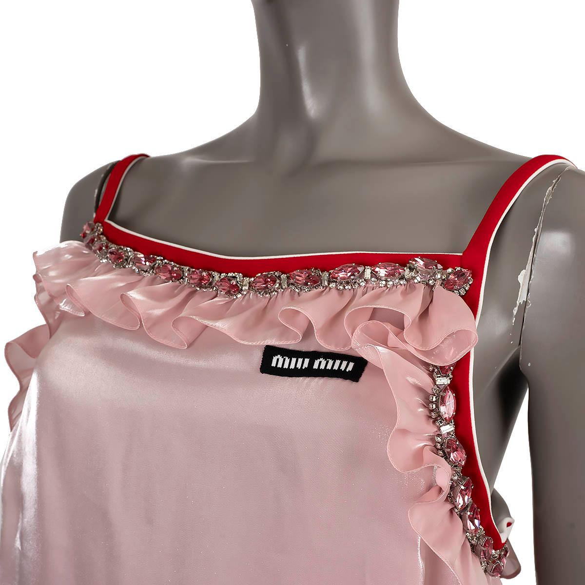 Women's MIU MIU pink 2021 CRYSTAL EMBELLISHED VOILE SLIP Dress 42 M