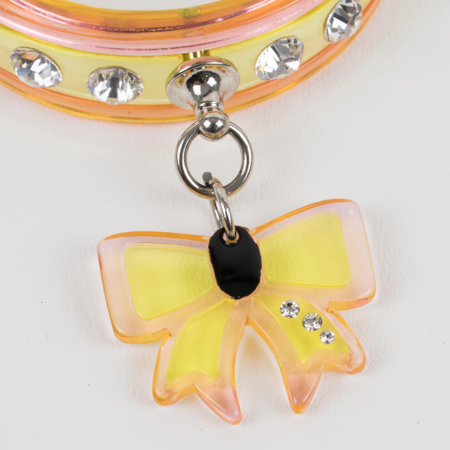 Modern Miu Miu Pink and yellow Acrylic Bracelet Bangle with Bow Charm