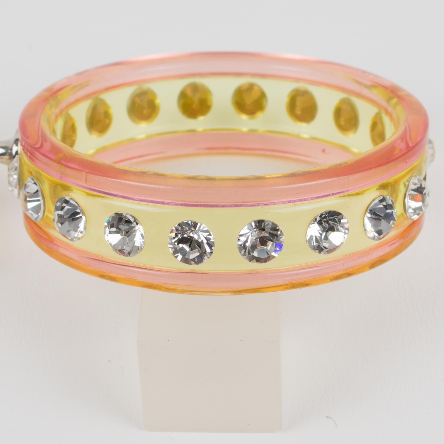 Women's or Men's Miu Miu Pink and yellow Acrylic Bracelet Bangle with Bow Charm