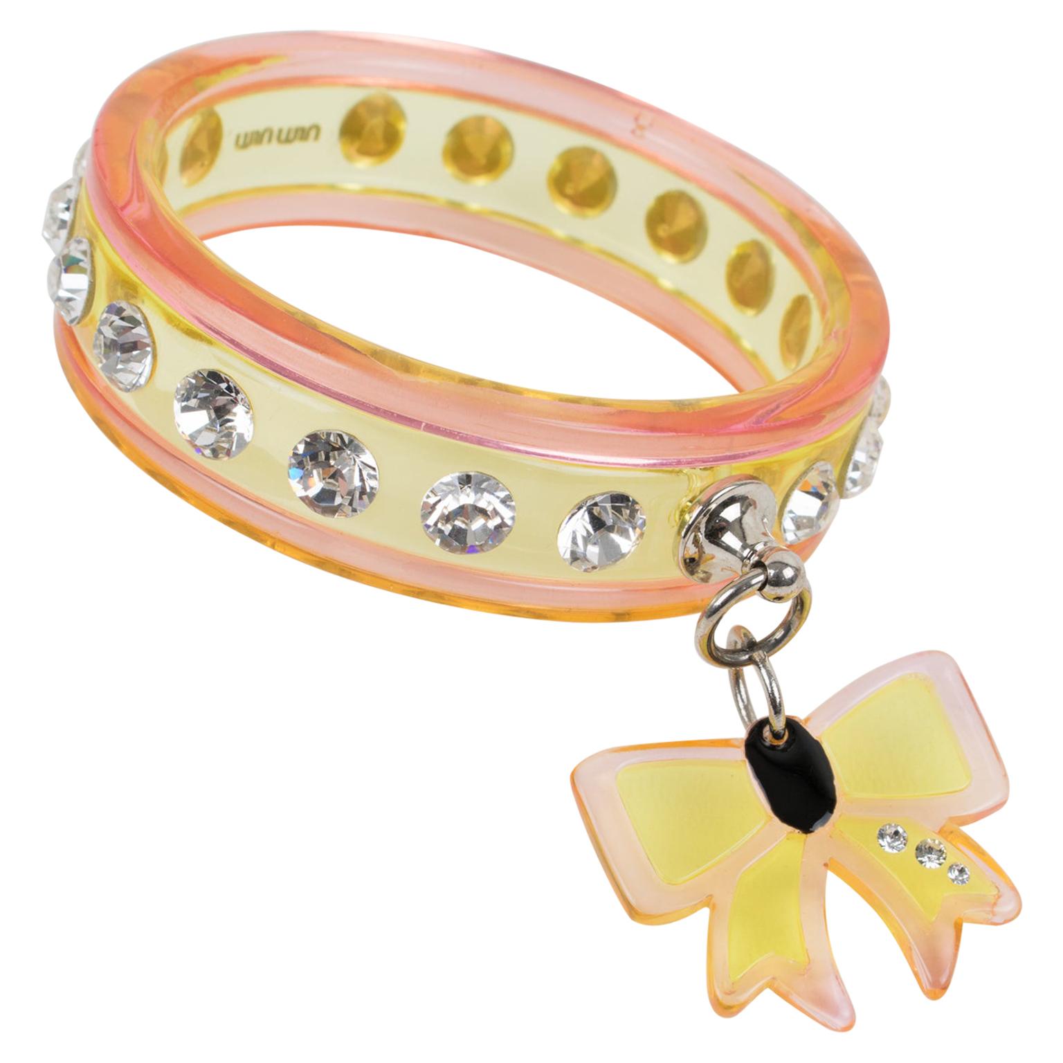 Miu Miu Pink and yellow Acrylic Bracelet Bangle with Bow Charm