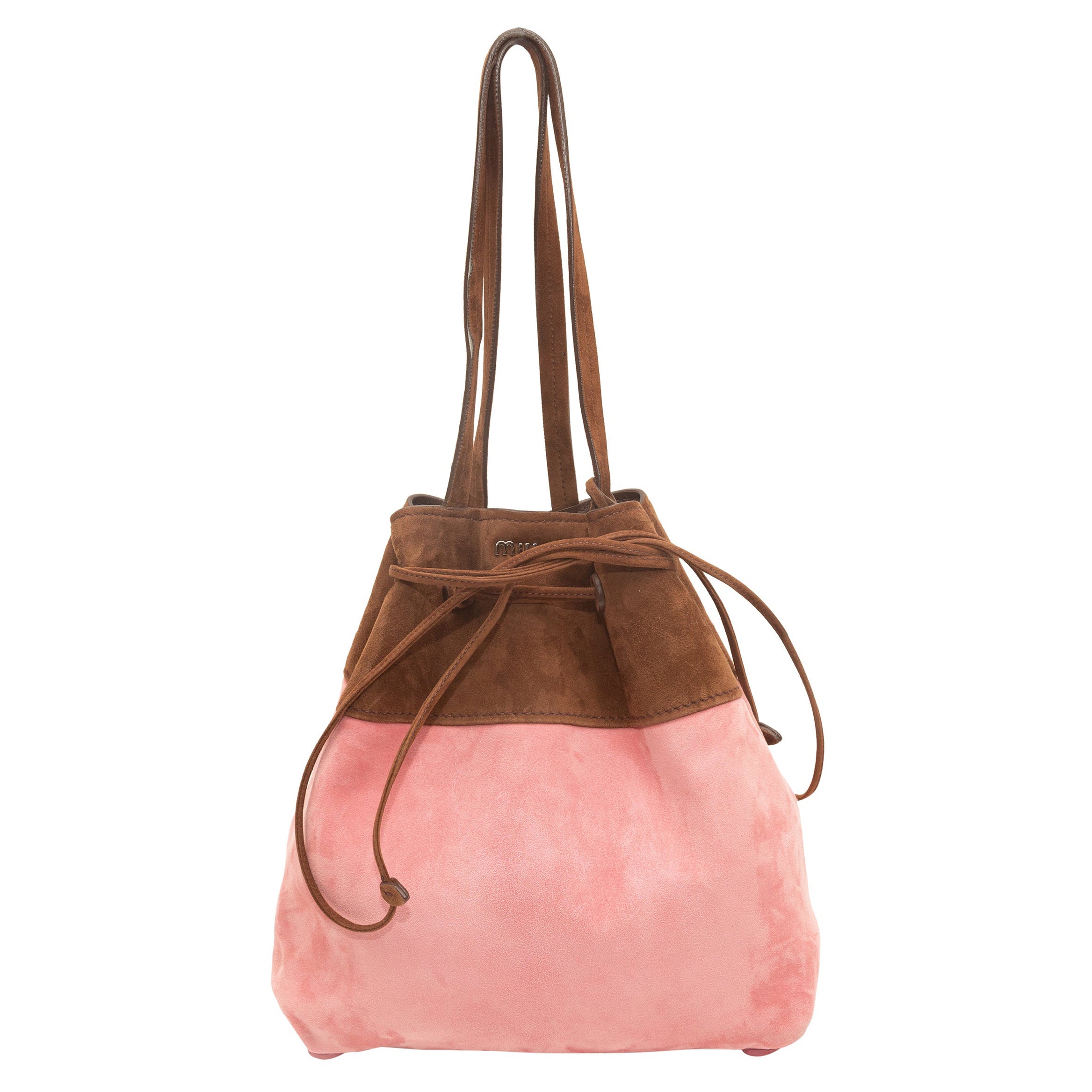 Miu Miu Pink 
Brown Suede Bucket Bag
