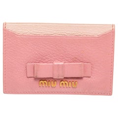 Miu Miu Pink Card Case Wallet with gold-tone hardware, trim leather and snap