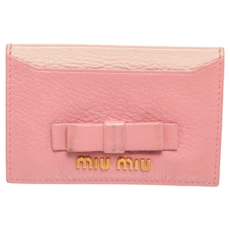 Miu Miu Pink Card Case Wallet with gold-tone hardware, trim leather and ...
