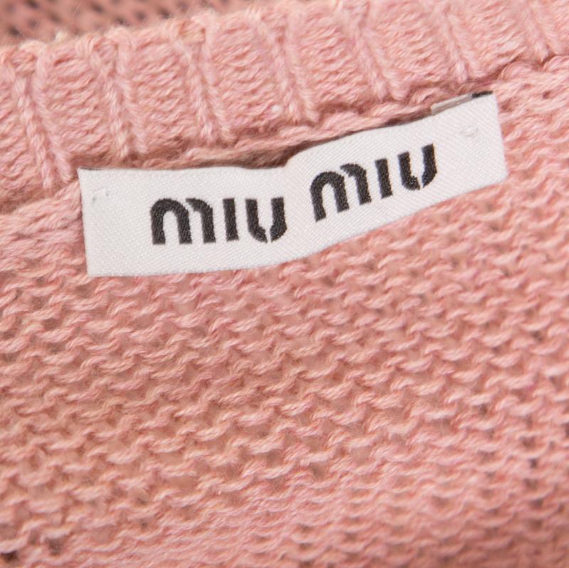 Women's Miu Miu Pink Contrast Lace Trim Tie Detail Sweater S